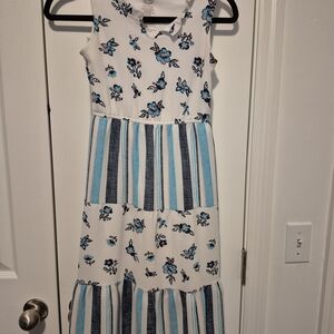 Wonder Nation Blue and White Floral Striped Dress